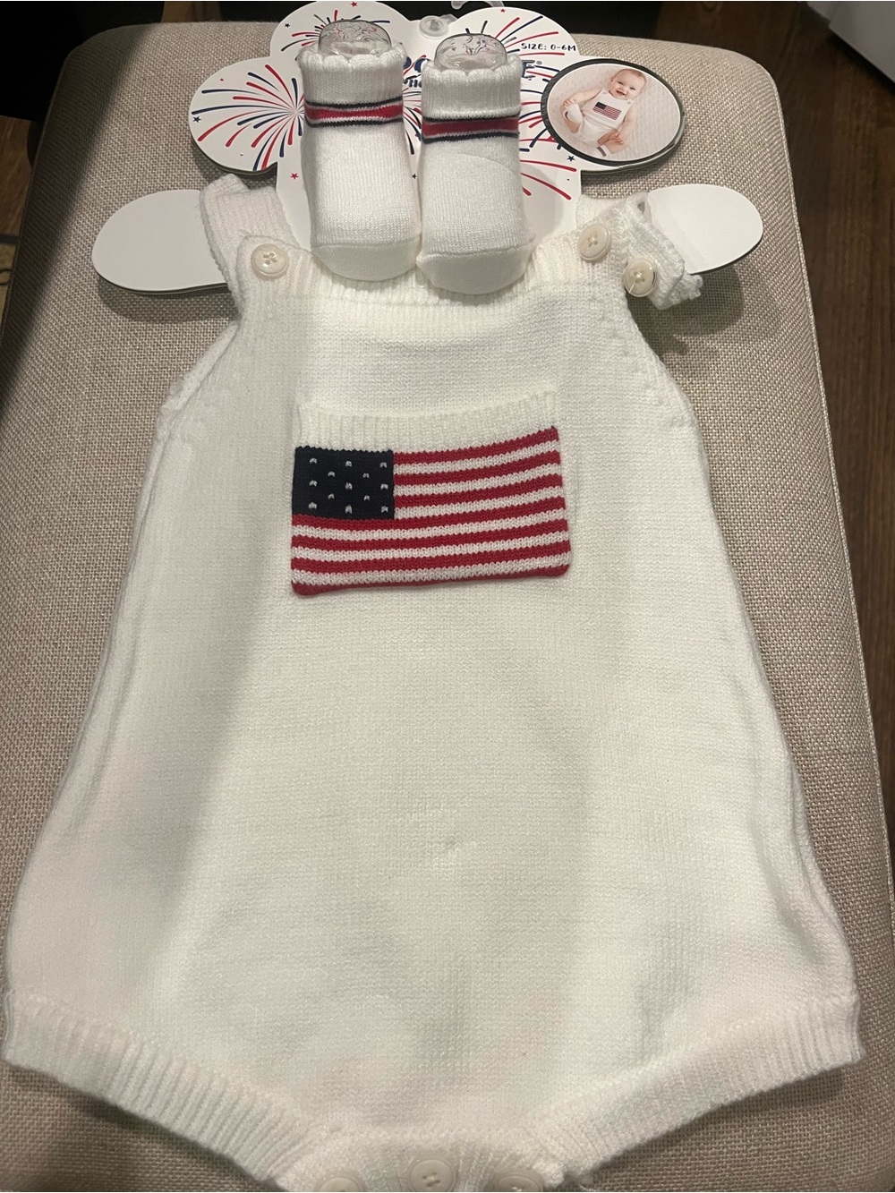 NWT So Dorable Baby Knit Romper with American Flag Patch- 0-6 Months